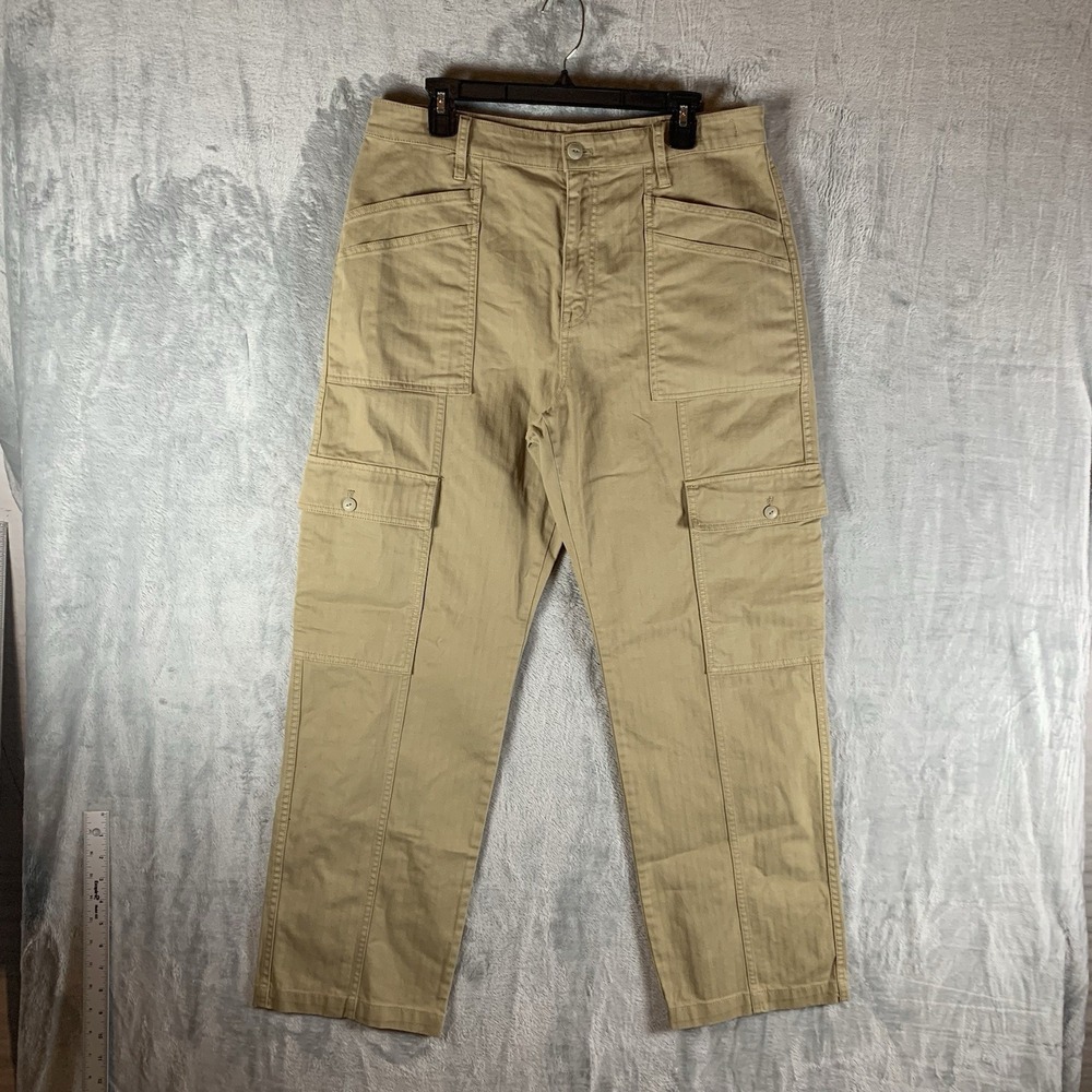 Madewell Womens 31 Curvy 90s Straight Cargo Pants Jeans Tan High Rise Stretch‎